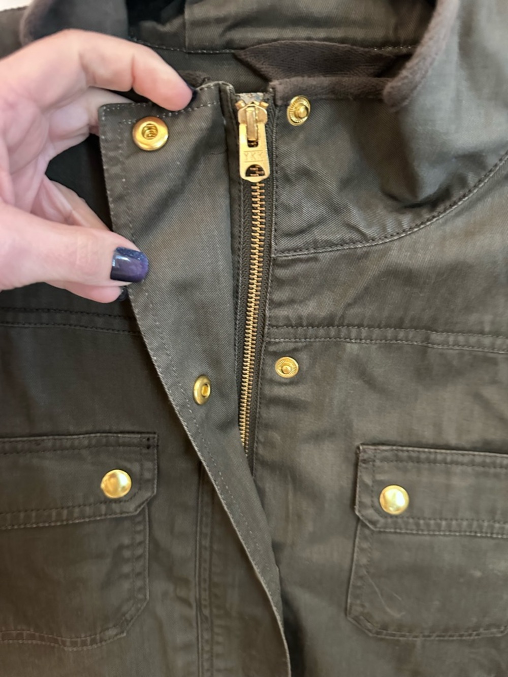 J CREW M Relaxed Boyfriend Resin olive green twill cotton field jacket boho chic - Picture 5 of 14